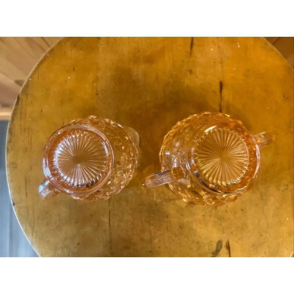Vintage Jeannette Pink Depression Glass Cube/Cubist Sugar and Creamer Set (5708)
